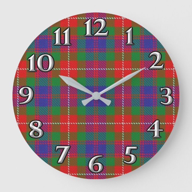 Relógio Grande Scottish Time Accents Clan Fraser de Lovat Tartan (Frente)