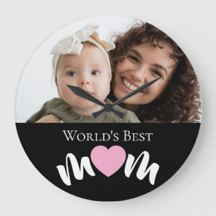 Relógio Grande Script de Foto Personalizado Coração da Melhor Mãe
