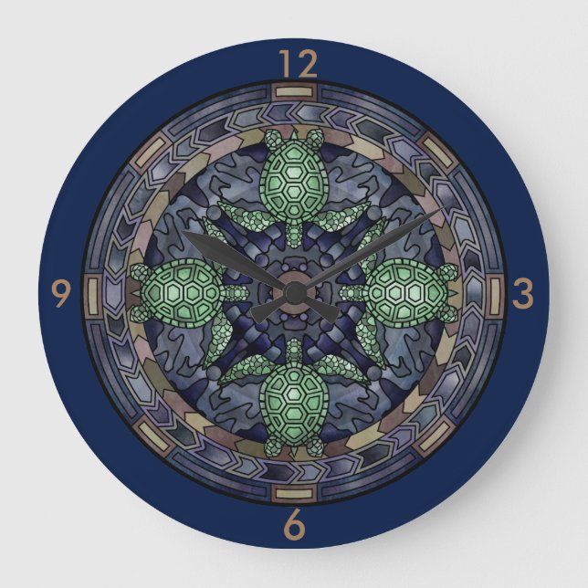 Relógio Grande Sea Turtle Mandala Circle Pattern Illustration (Frente)