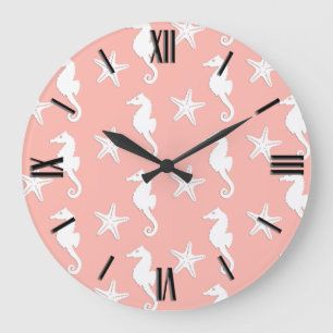 Relógio Grande Seahorse & starfish - Light Coral Pink