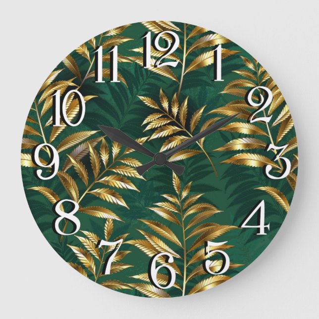 Relógio Grande Seamless pattern with golden ferns (Frente)