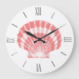 Relógio Grande Seashell - cor-de-rosa coral e branco
