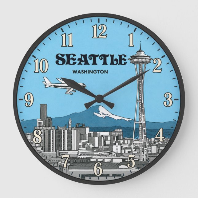 Relógio Grande Seattle Washington Space Needle Skyline (Frente)