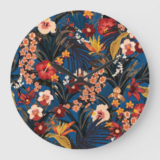 Relógio Grande Selva Chic: Azul Escuro Exótico.