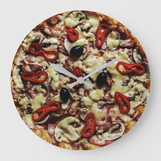 Relógio Grande Sempre é hora de diversão de pizza (Frente)
