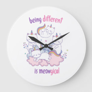 Relógio Grande Ser diferente é meowgical Gato unicórnio engraçado