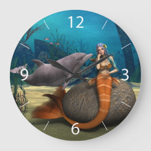 Relógio Grande Sereia Sonhadora Golfinho Arte Fantasia Subaquátic