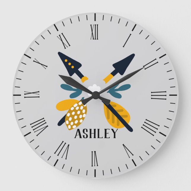 Relógio Grande Setas escandinavas personalizadas (Frente)