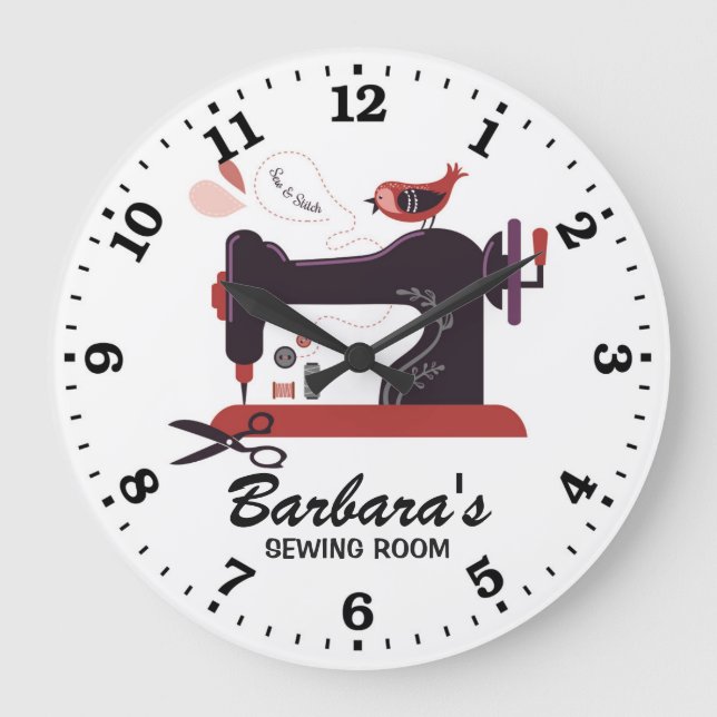 Relógio Grande Sewing Machine Personalizable Wall Clock (Frente)