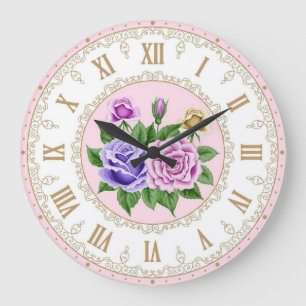 Relógio Grande Shabby Chic Francês Vintage Dourado Roxo Índigo Ro