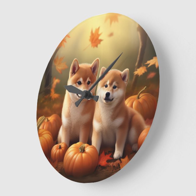 Relógio Grande Shiba Inu Puppy Autumn Delight Pumpkin (Ângulo)