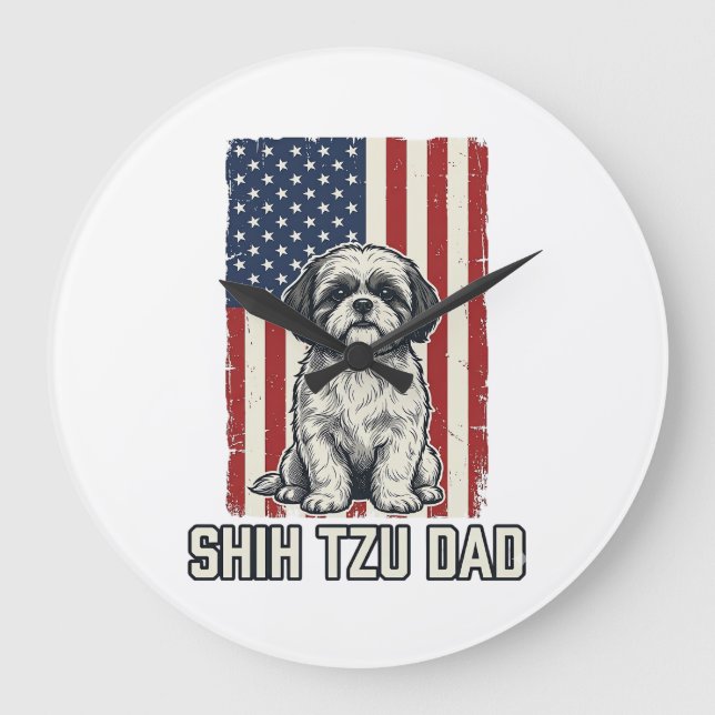 Relógio Grande Shih Tzu Dad Patriotic Flag Vintage Dog Shirt_1 (Frente)