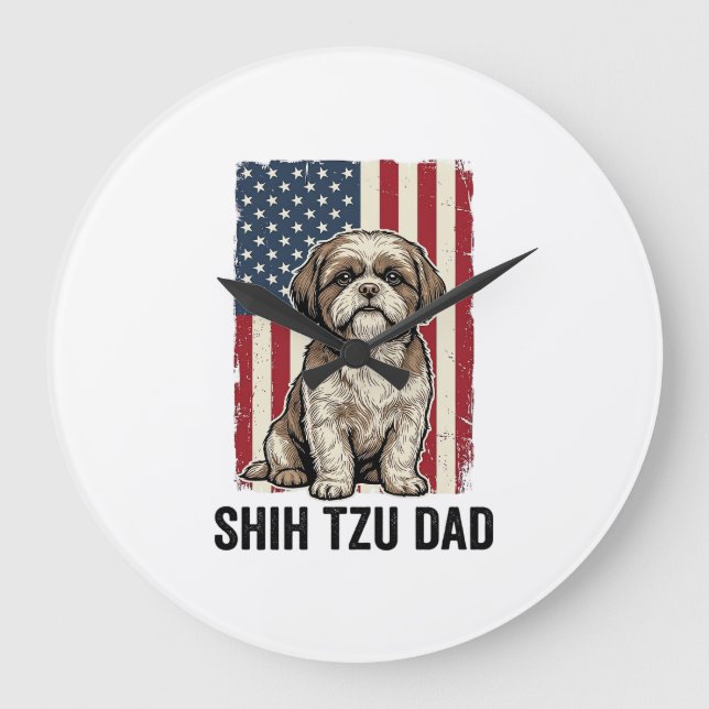 Relógio Grande Shih Tzu Dad Patriotic Vintage Dog Shirt Design_1 (Frente)