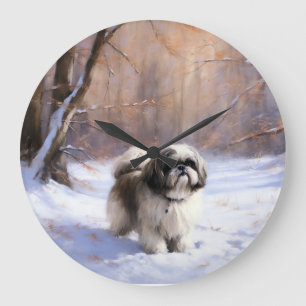 Relógio Grande Shih Tzu Deixe-O Neve Natal