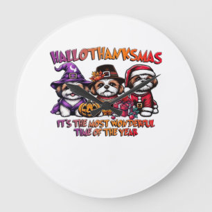 Relógio Grande Shih Tzu Halloween Dia de Ação de Graças Natal Clá