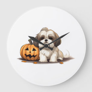 Relógio Grande Shih Tzu no tema do Dia das Bruxas