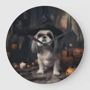 Relógio Grande Shih Tzu Pumpkins Halloween Scary