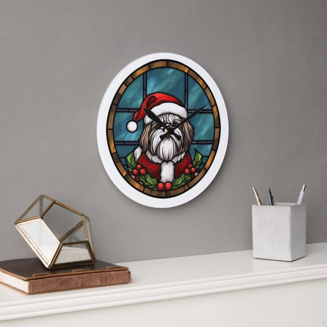 Relógio Grande Shih Tzu Sied Glass Christmas (Escritório)