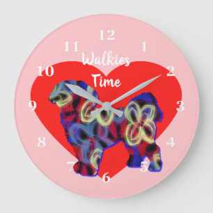 Relógio Grande Shih Tzu Silhouette Day Heart Pink