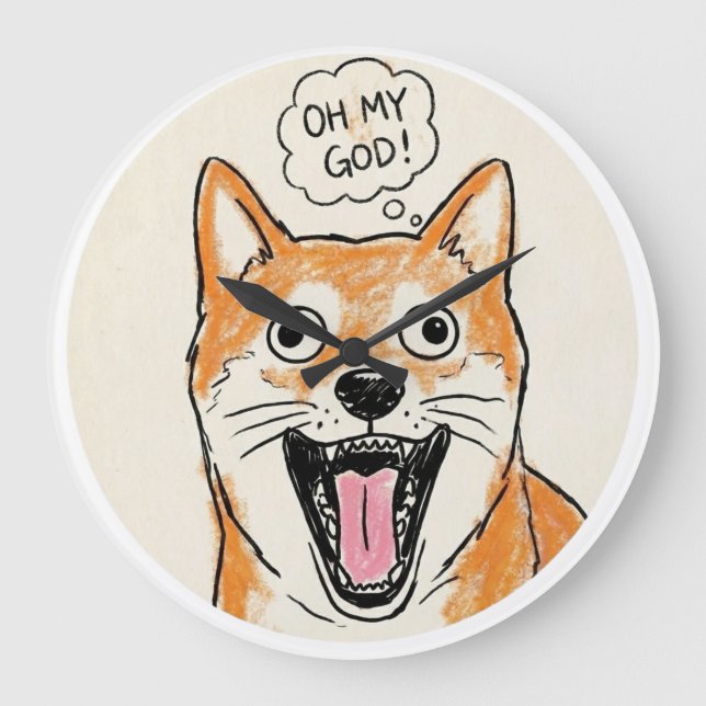Relógio Grande Shocked Shiba Inu "OH MY GOD"Surprise Meme Sticker (Frente)