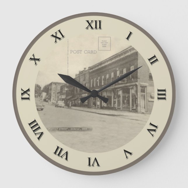 Relógio Grande Shreve Ohio Posta Card Clock - Market Street (Frente)