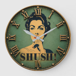 Relógio Grande Shush Funny Retro Lady Quiet Please Humor Gift
