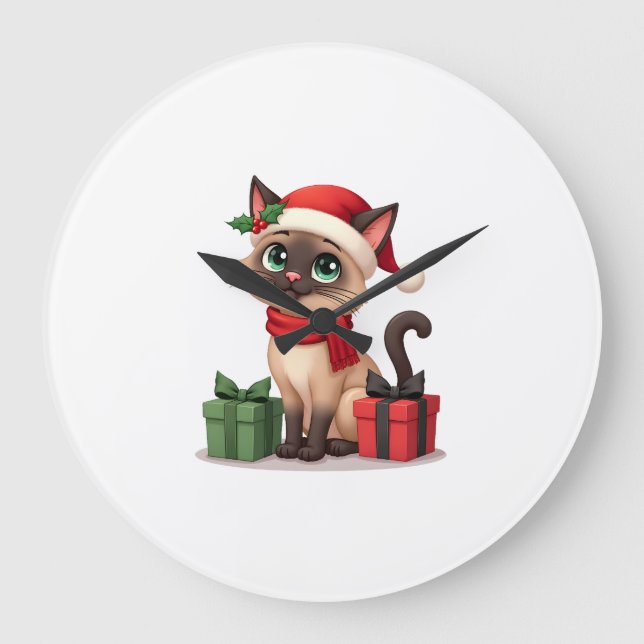 Relógio Grande Siamese Cat Xmas Holiday Santa Siamese Cat Christm (Frente)
