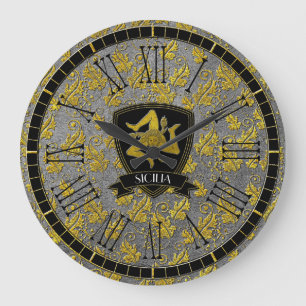 Relógio Grande Siciliana Trinacria Elegante Dourado Silver