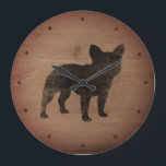 Relógio Grande Silhouette Bulldog Francês | Madeira "Faux" de Cão<br><div class="desc">O Bulldog Francês Silhouette Decorative Wall Clock. Design de madeira rustica. Este legal relógio de parede do amante do cachorro é excelente para casa ou escritório. Mostre seu amor pelos franceses enquanto acompanha o tempo. Veja o Doodle World de Jenn para mais silhuetas de raça de cão em casa decor...</div>