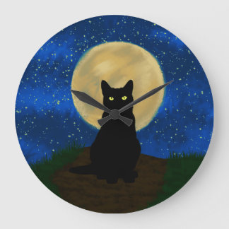 Relógio Grande Silhouette Moonlit Black Cat Halloween