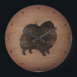 Relógio Grande Silhouette Rustic Pomeraniana<br><div class="desc">Relógio de Parede do Pomerano Lover. A design de madeira é impressa,  não madeira real.</div>