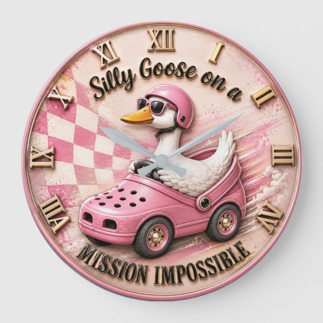 Relógio Grande Silly Goose on a Mission Impossible Funny Goose  (Frente)