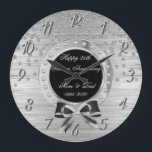 Relógio Grande Silver Diamonds Bow 25th Wedding Anniversary<br><div class="desc">Elegant silver diamonds wedding anniversary clock.</div>