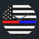 Relógio Grande símbolo azul vermelho-fino da polícia bombeiros sí<br><div class="desc">símbolo vermelho azul da polícia bombeiros símbolo da América</div>