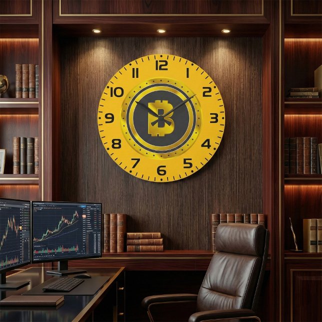 Relógio Grande Símbolo Bitcoin Dourado Moeda Digital (Criador carregado)