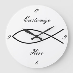 Relógio Grande Símbolo de Peixe Cristão Ichthys Thunder_Cove