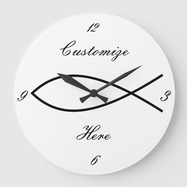 Relógio Grande Símbolo de Peixe Cristão Ichthys Thunder_Cove (Frente)