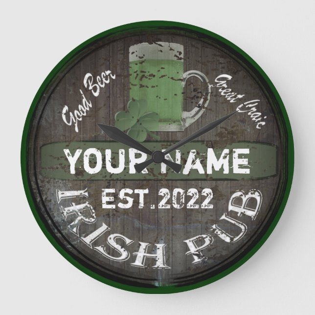 Relógio Grande Símbolo de pub irlandês personalizado Large Clock (Frente)