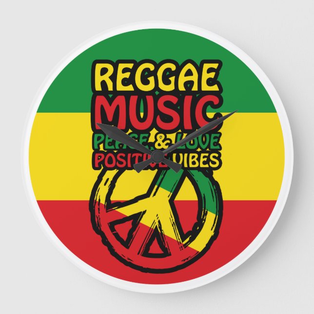 Relógio Grande Símbolo de Reggae e Paz com citações positivas (Frente)