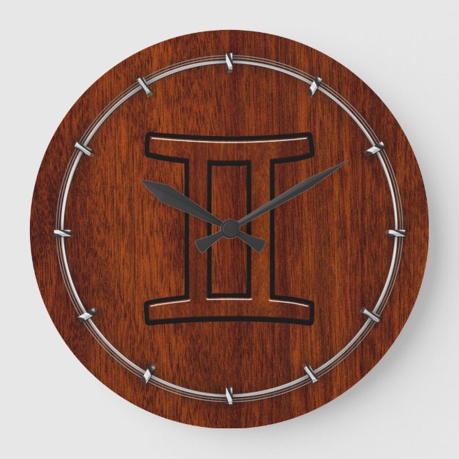 Relógio Grande Símbolo moderno Gemini Zodiac em Mahogany como imp (Frente)