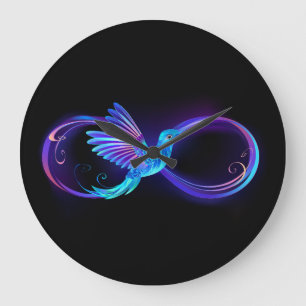 Relógio Grande Símbolo Neon Infinity com Hummingbird brilhante