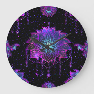 Relógio Grande Símbolo sem costura da Flor do ornamentado Lotus