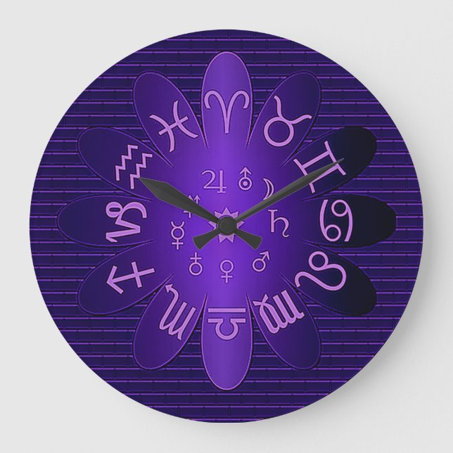 Relógio Grande Símbolos de Astrologia Zodiaca, Cor-de-rosa, cor-d (Frente)