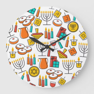Relógio Grande Símbolos de Hanukkah: Padrão de Férias Judaicas.