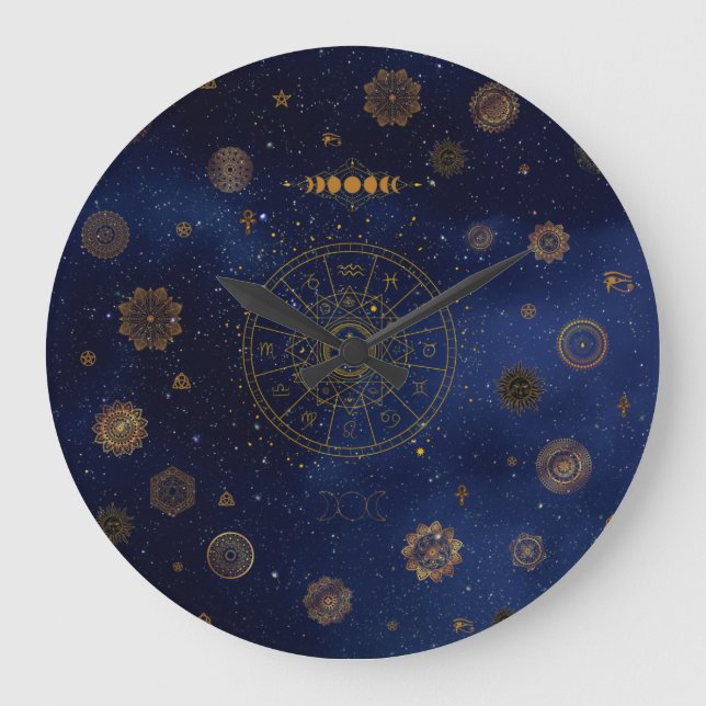 Relógio Grande Símbolos Mágicos da Proteção Mandala Bruxa Pagana (Frente)