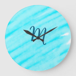 Relógio Grande simple blue whi watercolor lines add your monogram