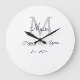Relógio Grande simple minimal happy new year monogram gray name 