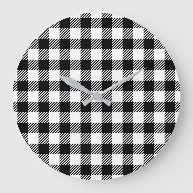 Relógio Grande Simple Monochrome Buffalo Plaid Pattern (Frente)