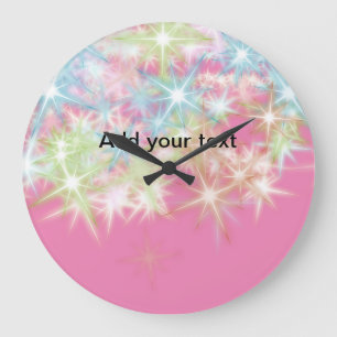 Relógio Grande Simple red pink glittersparkle stars add your text