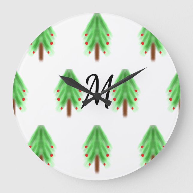 Relógio Grande Simple watercolor Christmas pattern add monogram  (Frente)